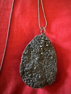 Black Drusy Teardrop Pendant Necklace